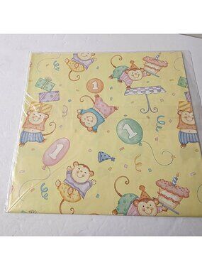 Vtg Anthropomorphic Monkey 1st Birthday Gifts Presents Party Wrapping Paper